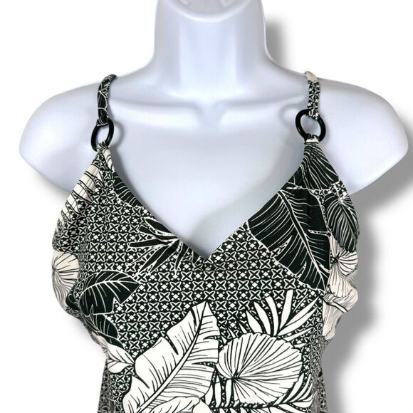 Kona Sol Swimsuit Womens Large Green White Tropical Leaf Print One-Piece - Picture 3 of 9